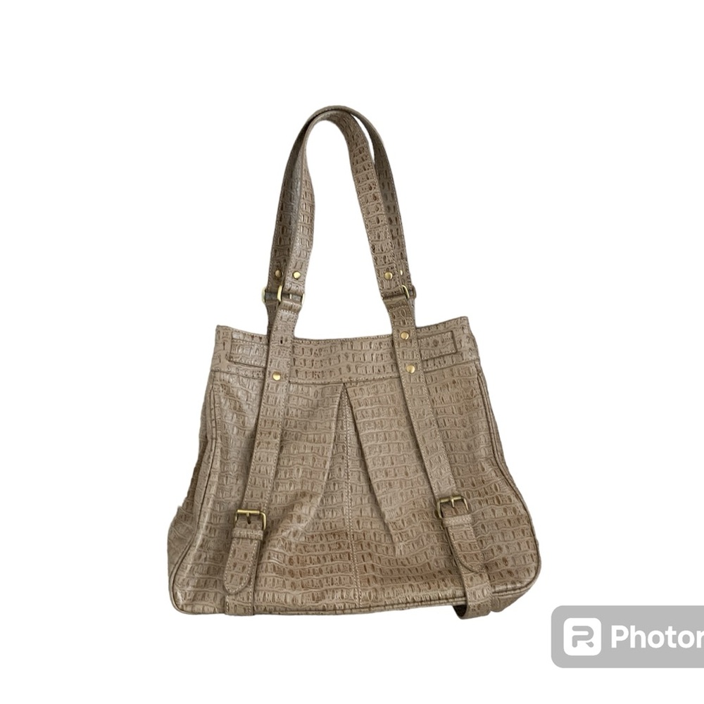 Charlie Lapson tan embossed crocodile bag with buckle detail